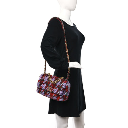 Chanel Tweed Quilted Medium Chanel 19 Flap Red Purple Green 2 of 9