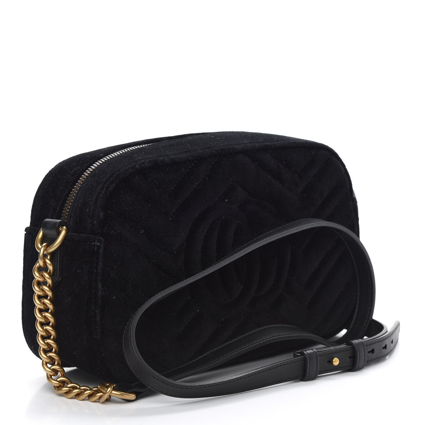 Velvet Matelasse Small GG Marmont Chain Shoulder Bag Black