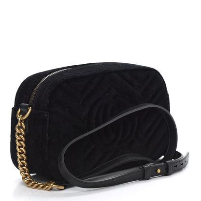 Gucci Velvet Matelasse Small GG Marmont Chain Shoulder Bag Black 3 of 9