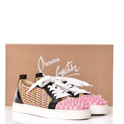 Christian Louboutin Patent Toile Womens Louis Junior Spikes Flat Sneakers 38 Version Jaune 11 of 11