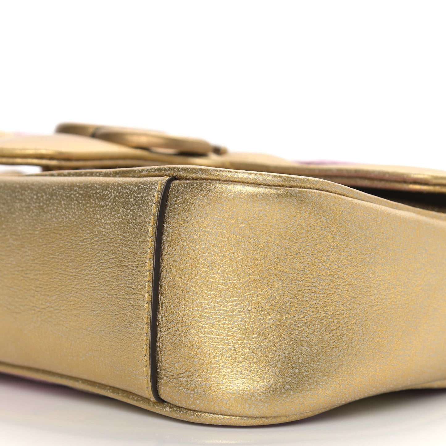 Metallic Calfskin Matelasse Mini GG Marmont Shoulder Bag Gold Pink
