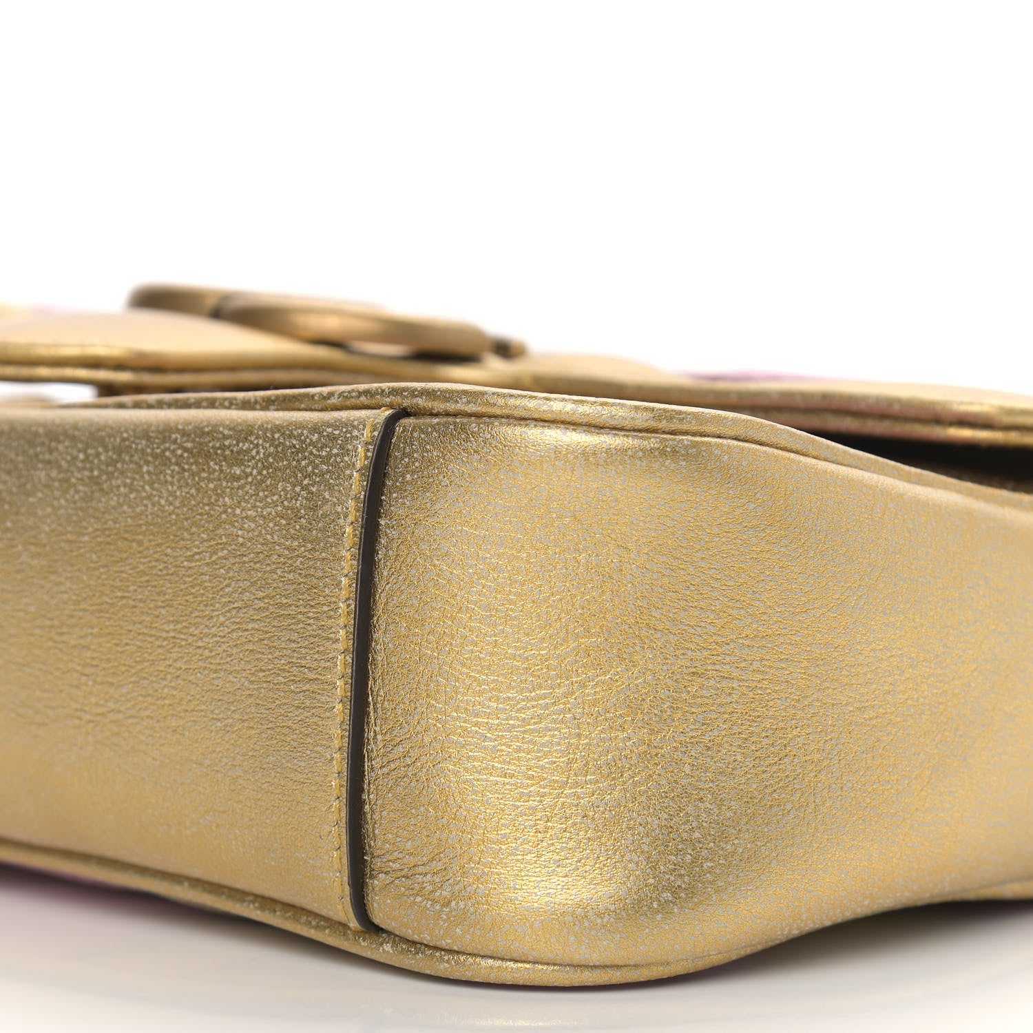 Gucci Metallic Calfskin Matelasse Mini GG Marmont Shoulder Bag Gold Pink 9 of 14