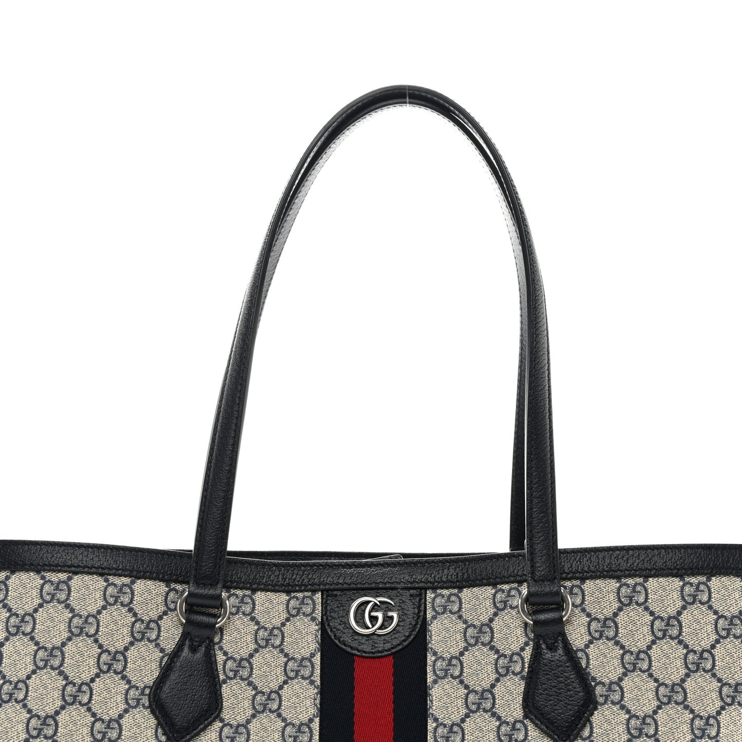 GG Supreme Monogram Textured Calfskin Web Medium Ophidia Shopping Tote Beige Blue