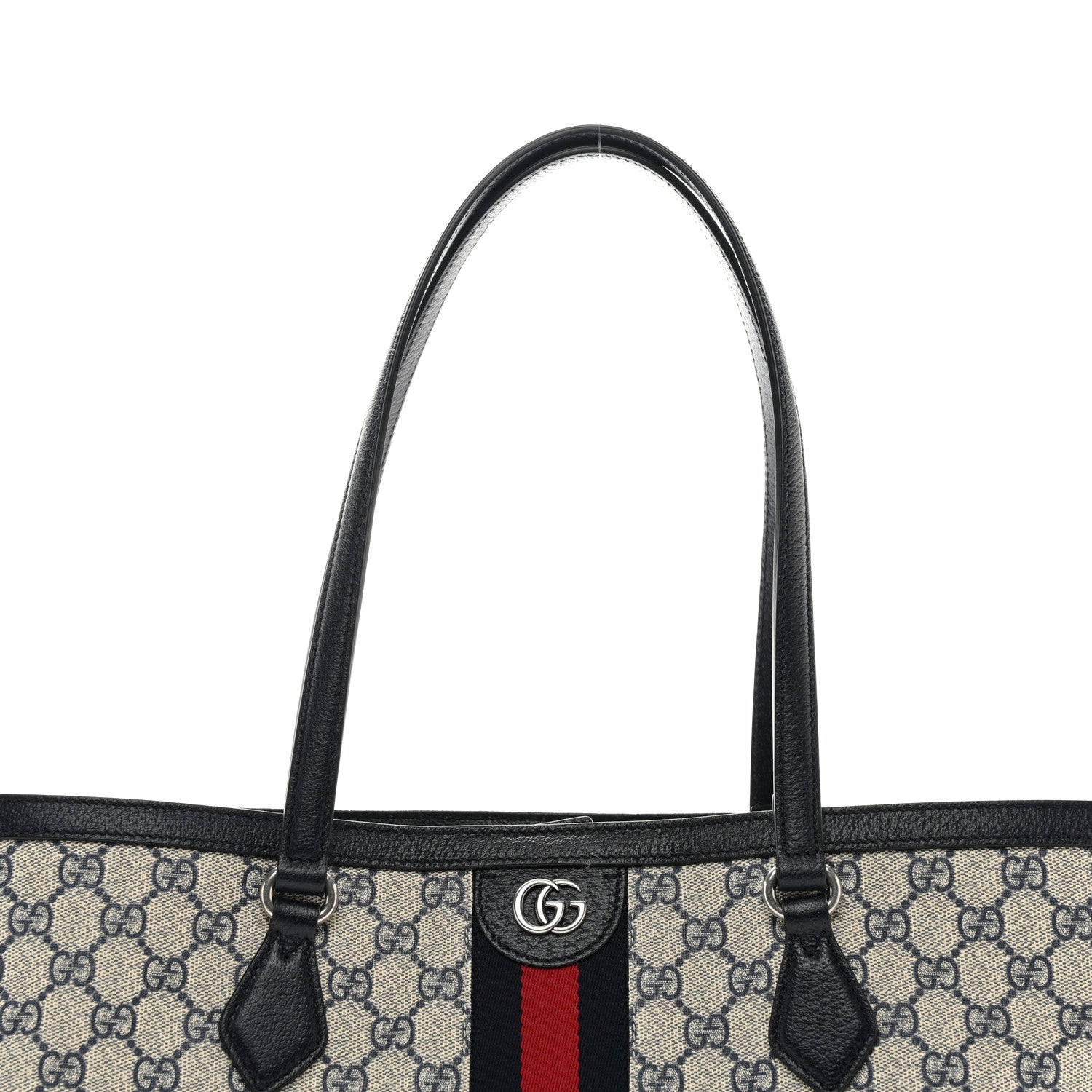 Gucci GG Supreme Monogram Textured Calfskin Web Medium Ophidia Shopping Tote Beige Blue 7 of 10