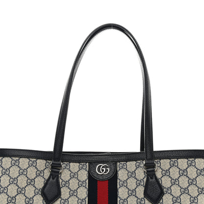 Gucci GG Supreme Monogram Textured Calfskin Web Medium Ophidia Shopping Tote Beige Blue 7 of 10