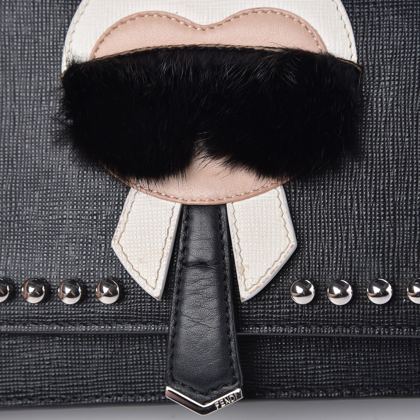 Vitello Elite Mink Fur Studded Karlito Tube Wallet on Chain Black
