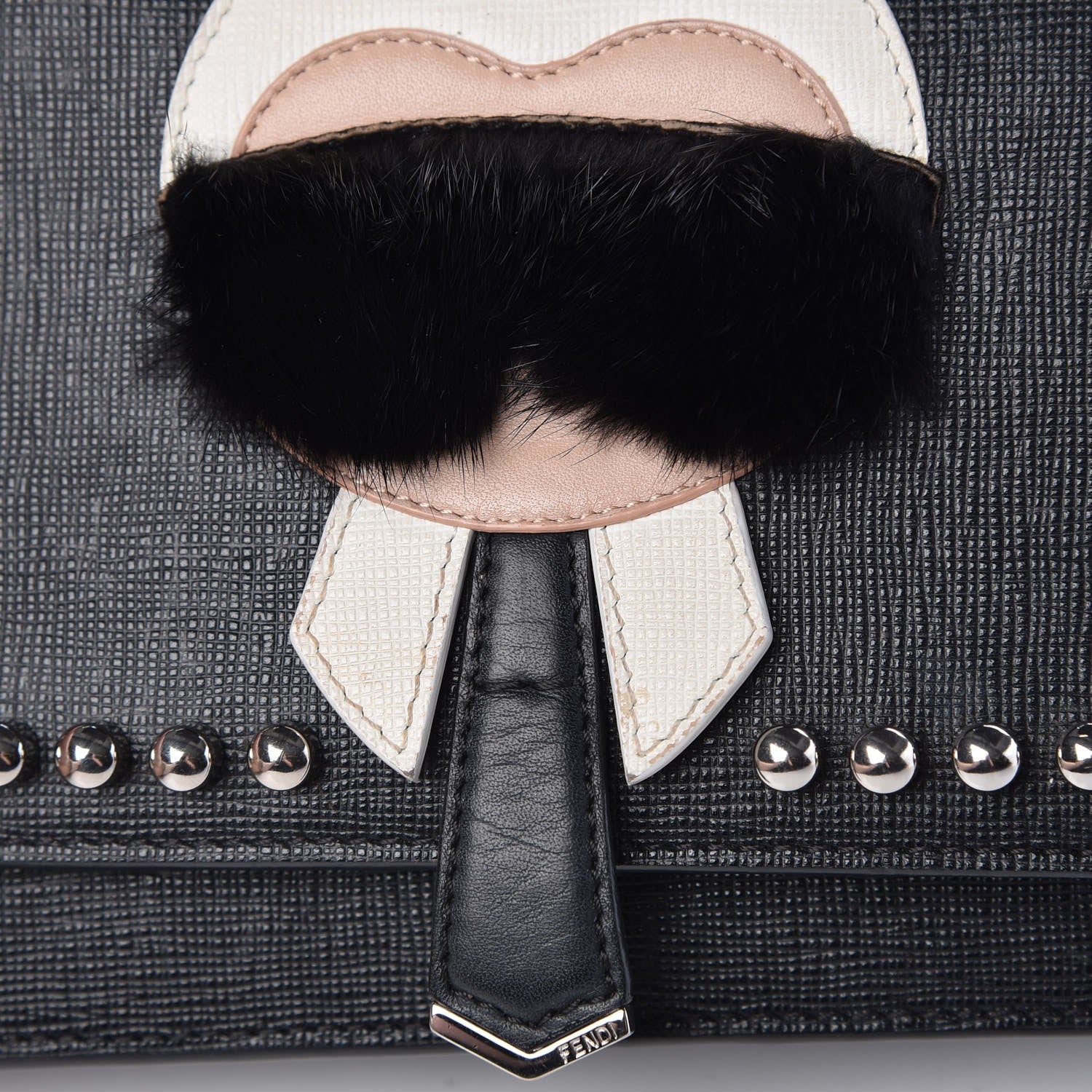 Fendi Vitello Elite Mink Fur Studded Karlito Tube Wallet on Chain Black 11 of 14