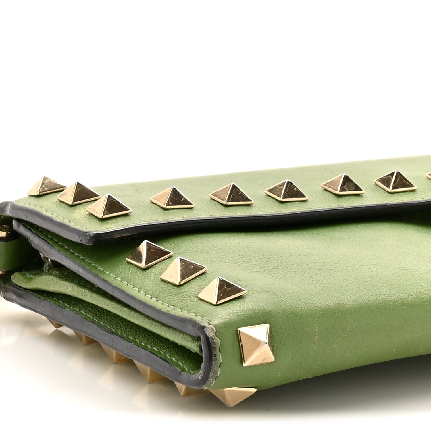 Valentino Garavani Calfskin Rockstud Wristlet Travel Wallet Green 4 of 17
