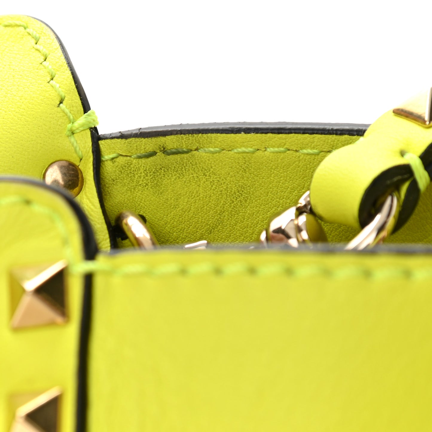 Vitello Small Rockstud Double Handle Tote Yellow Fluo