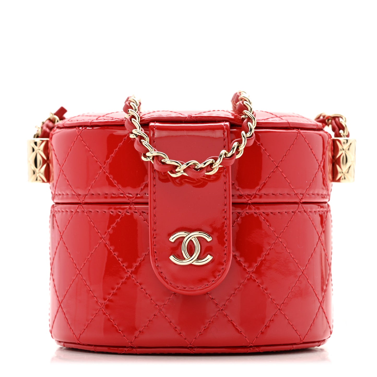 Patent Quilted Small Round Vanity With Chain Red