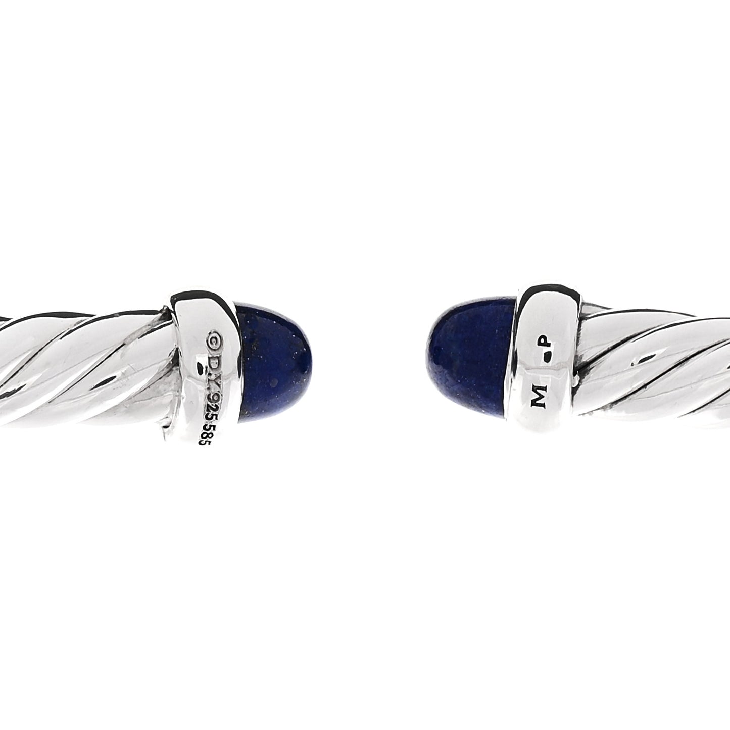 Sterling Silver 14K Yellow Gold Lapis Lazuli 4mm Cable Flex Bracelet