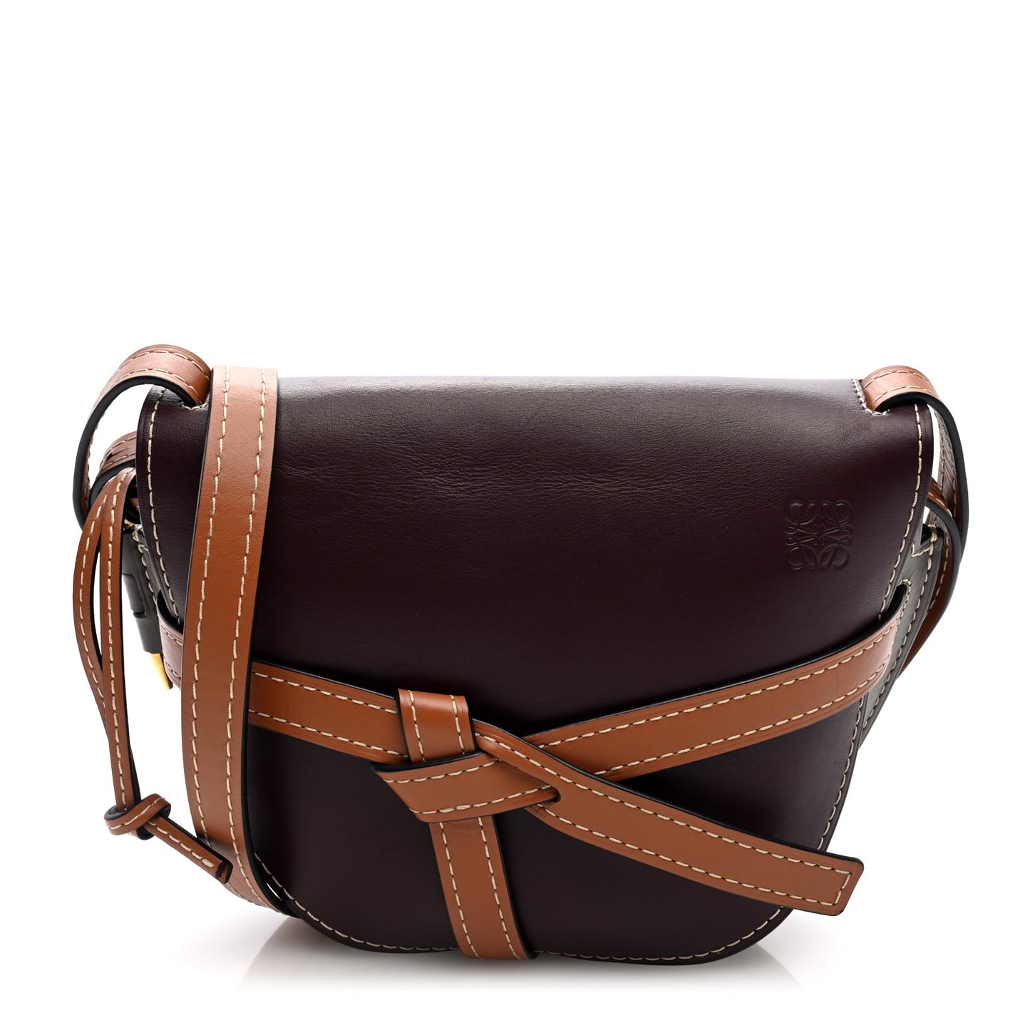 Calfskin Small Gate Crossbody Bag Oxblood Tan Taupe