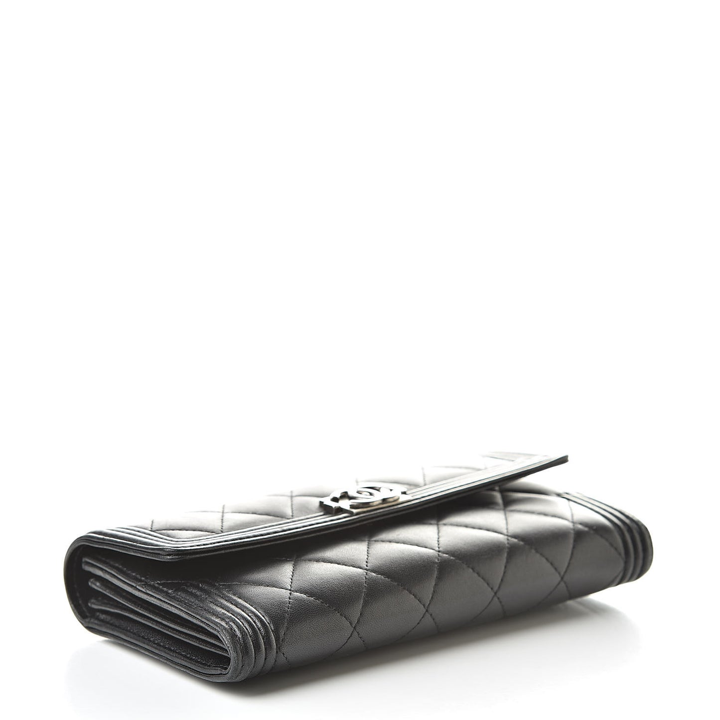 Lambskin Quilted Boy Flap Wallet Black