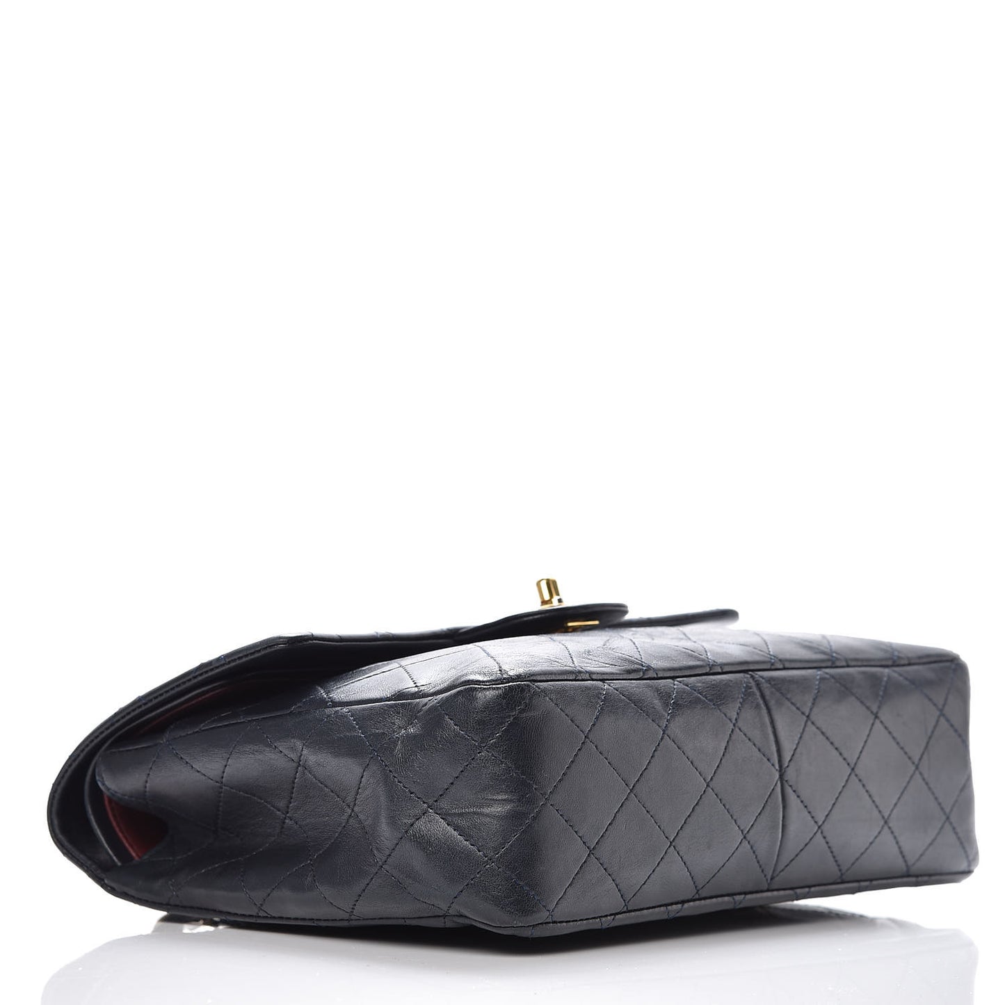 Lambskin Quilted Medium Double Flap Navy