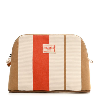 Hermes Cotton Stripe Bolide Rayures Rocabar Medium Travel Cosmetic Pouch Feu Naturel 1 of 6