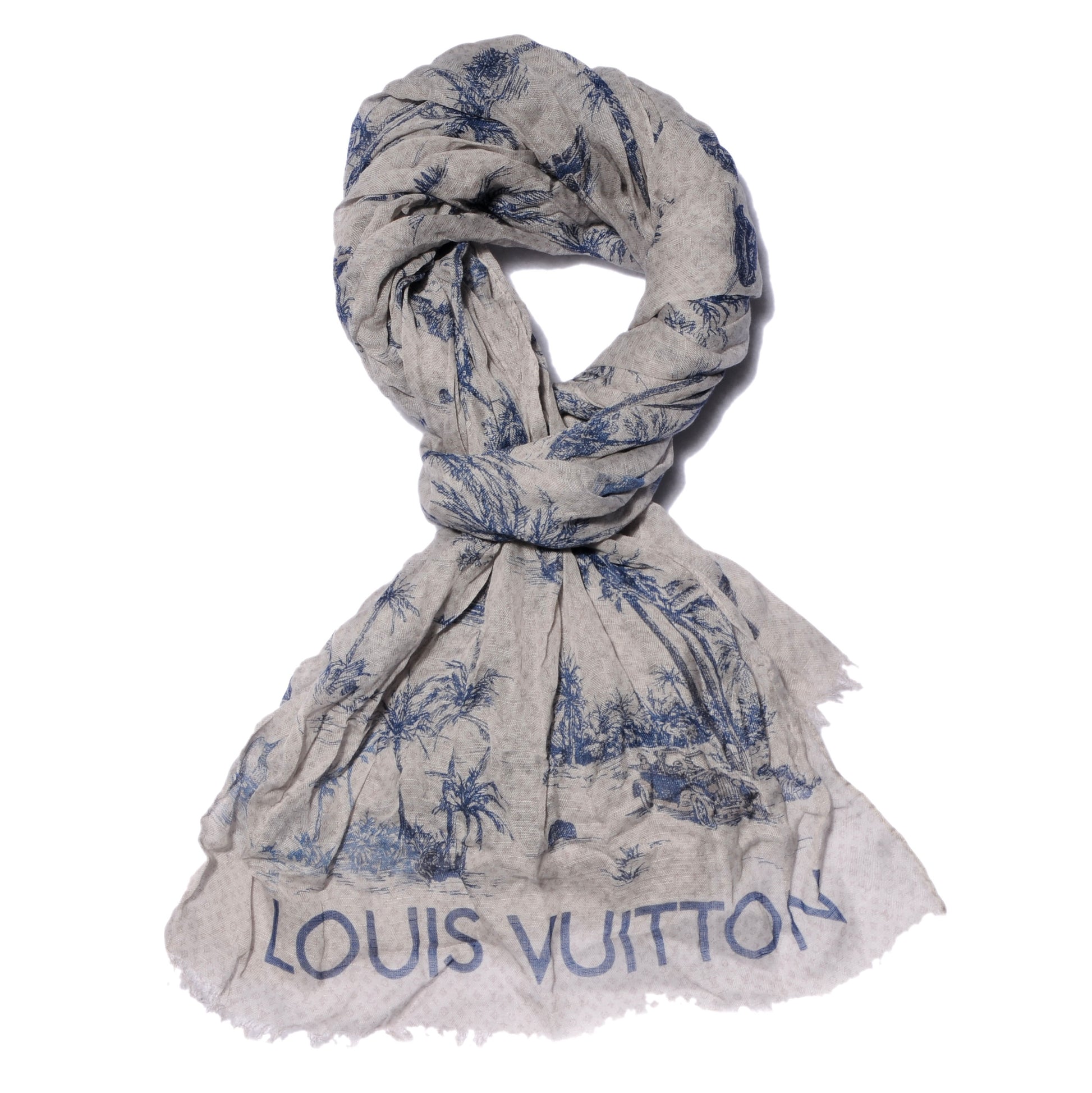 Louis Vuitton Cotton Linen Toile Etole De Louis Pareo Blue 1 of 7