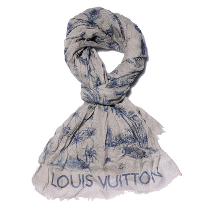Louis Vuitton Cotton Linen Toile Etole De Louis Pareo Blue 1 of 7
