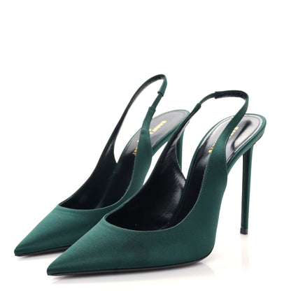 Saint Laurent Crepe Satin Zoe 105 Slingback Pump 38.5 Dorian Green 3 of 8