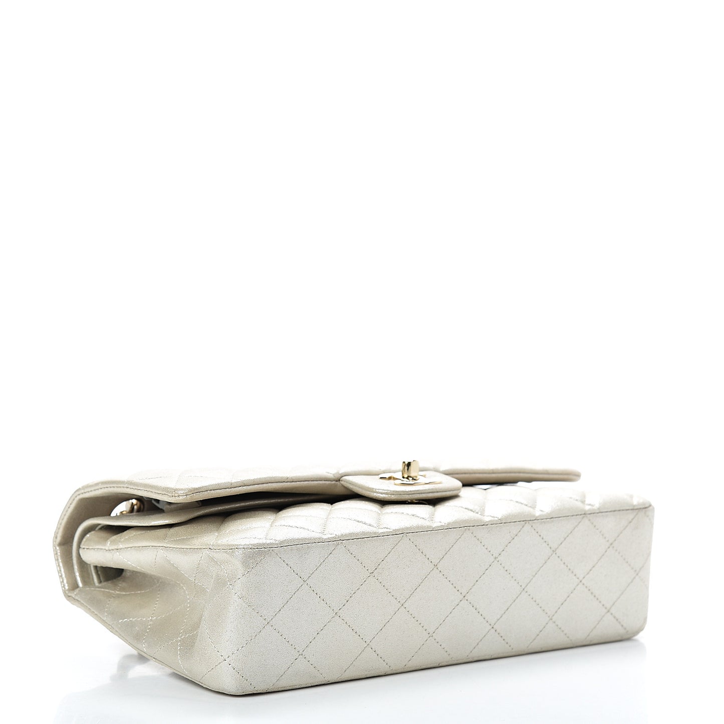 Iridescent Calfskin Quilted Medium Double Flap Light Gold