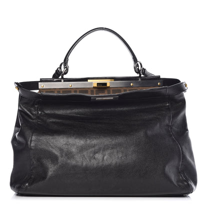 Fendi Goatskin Zucca Large Peekaboo Iconic Satchel Black Tobacco 1 of 12