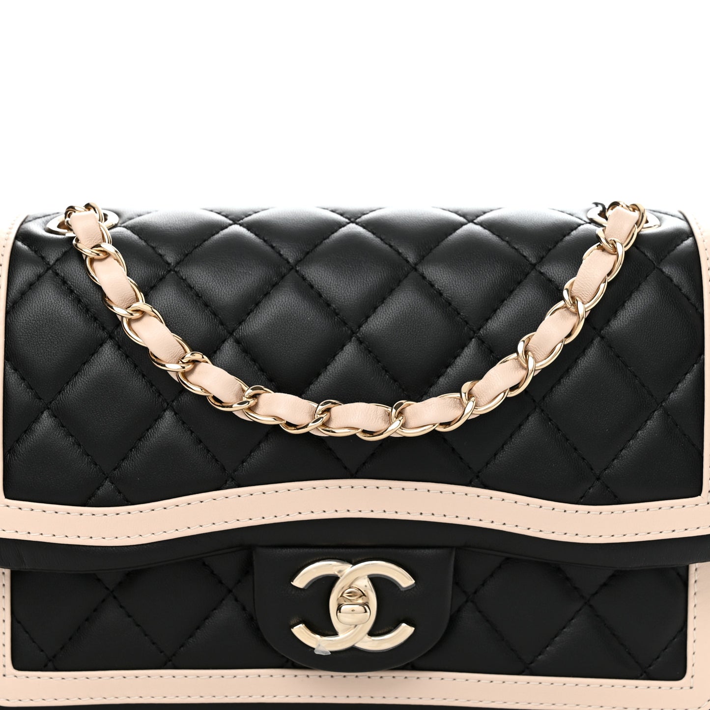 Lambskin Quilted Bicolor Flap Black Beige