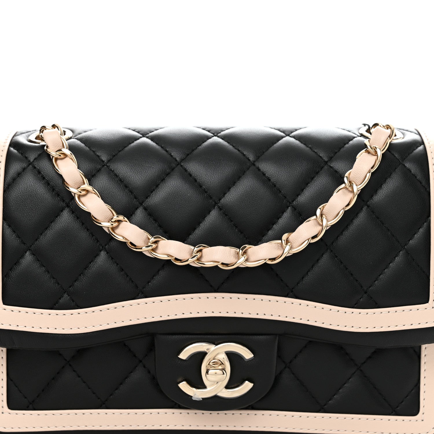 Chanel Lambskin Quilted Bicolor Flap Black Beige 8 of 11