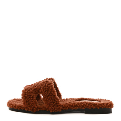 Hermes Woolskin Oran Sandals 36 Cognac 1 of 8