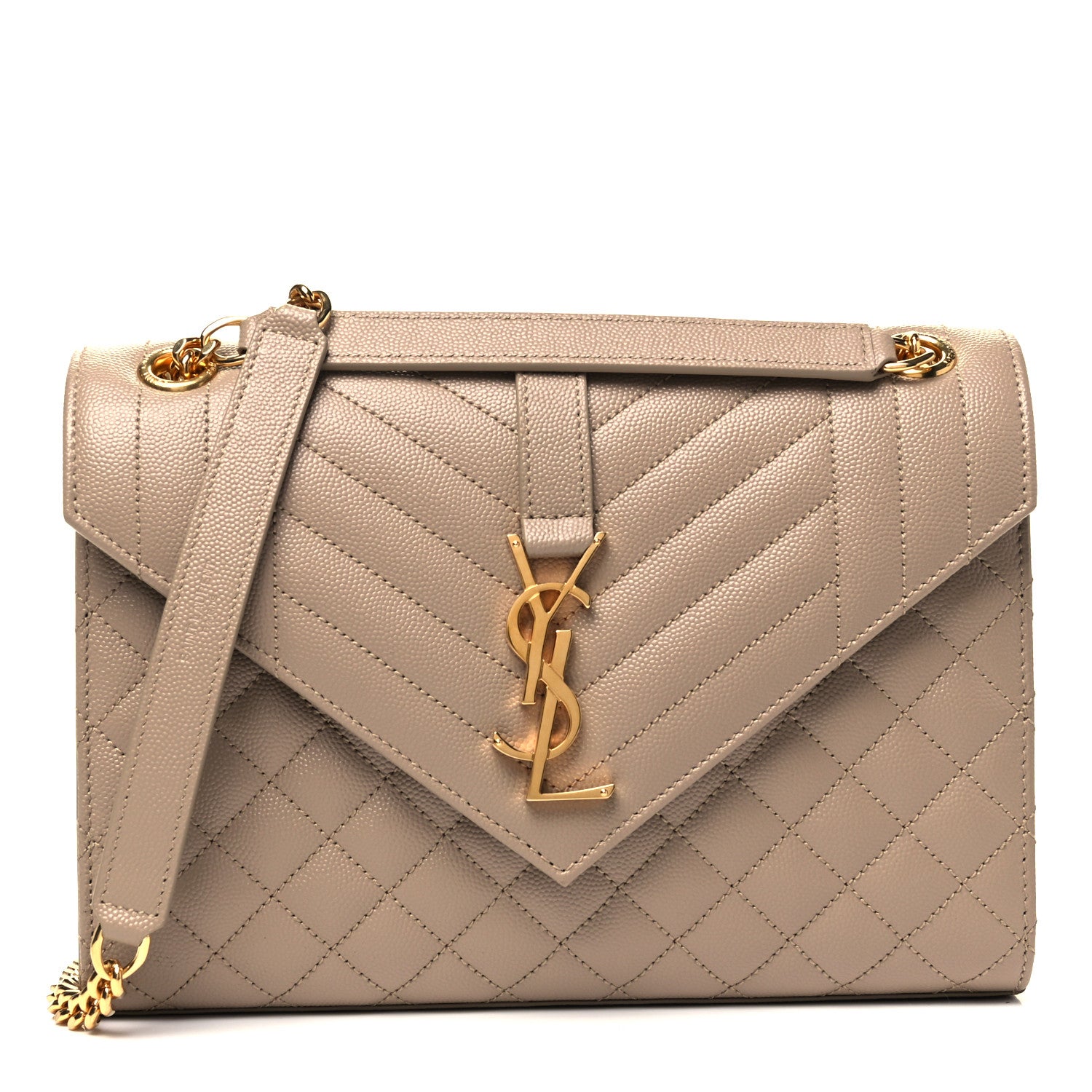 Saint Laurent Grain De Poudre Textured Mixed Matelasse Medium Triquilt Monogram Satchel Dark Beige 1 of 9