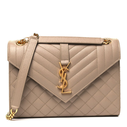 Saint Laurent Grain De Poudre Textured Mixed Matelasse Medium Triquilt Monogram Satchel Dark Beige 1 of 9