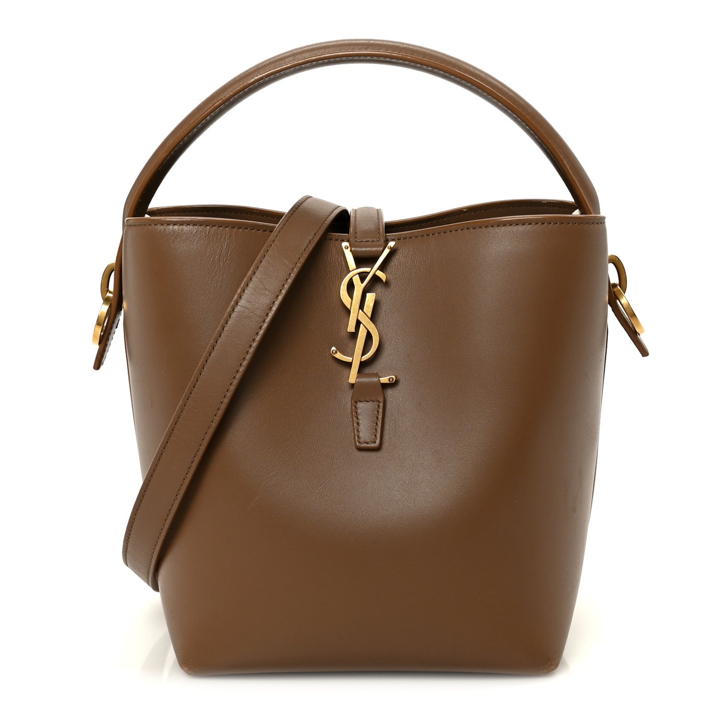 Shiny Calfskin Le 37 Small Bucket Bag Dark Cork