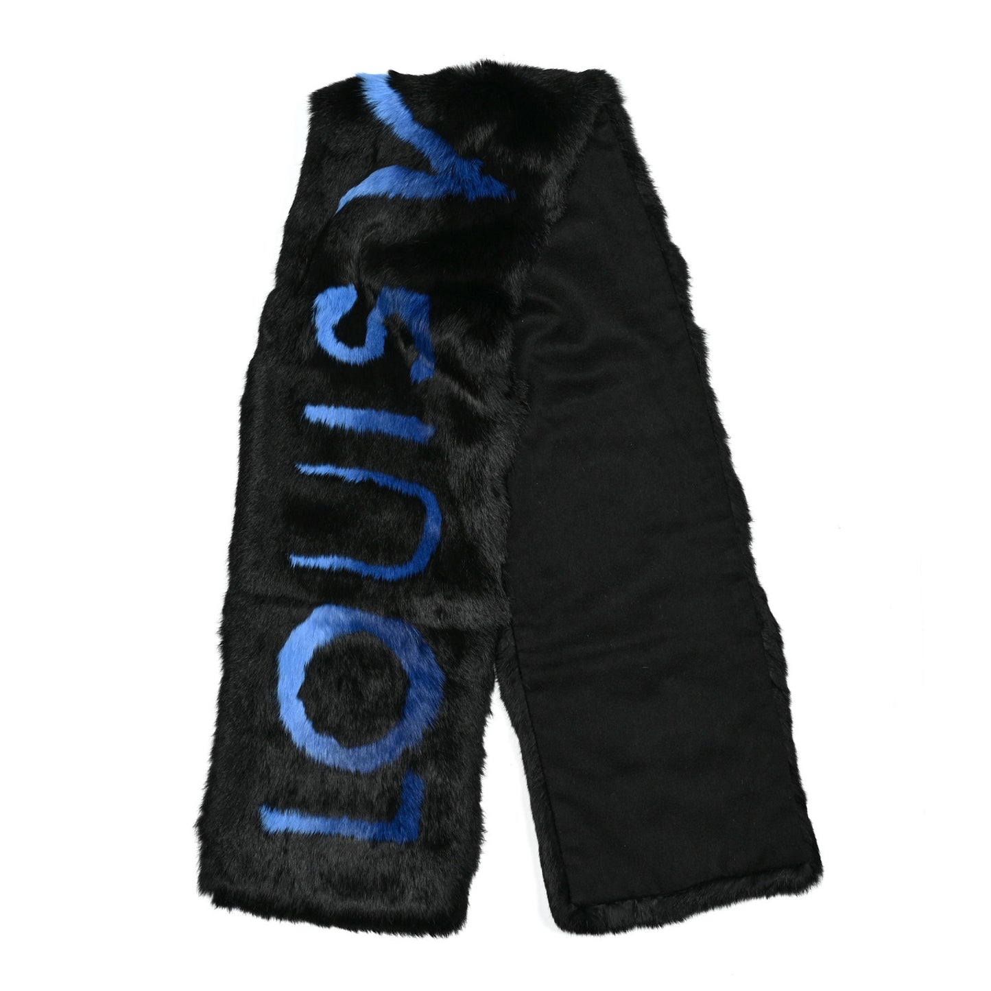 Mink Fur Logo Scarf Black Blue