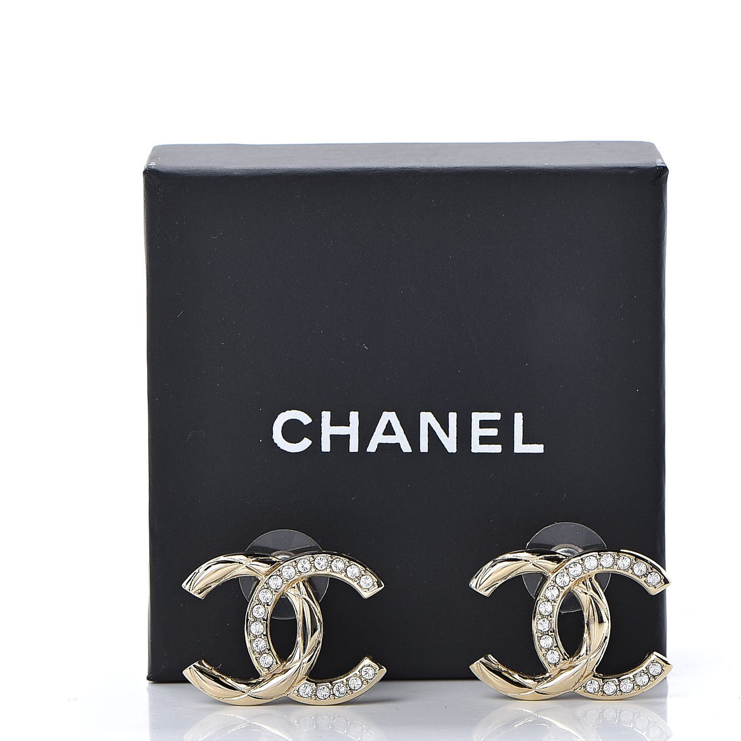 Crystal Glitter Quilted CC Earrings Light Gold