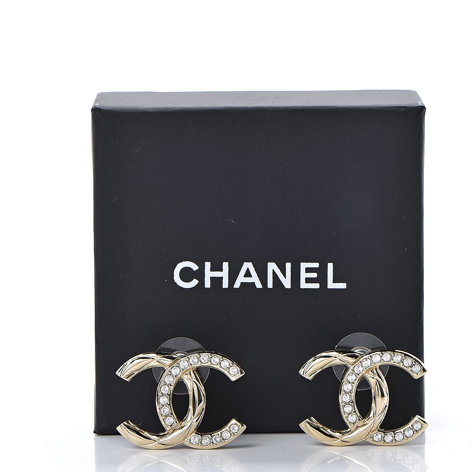 Chanel Crystal Glitter Quilted CC Earrings Light Gold 5 of 5