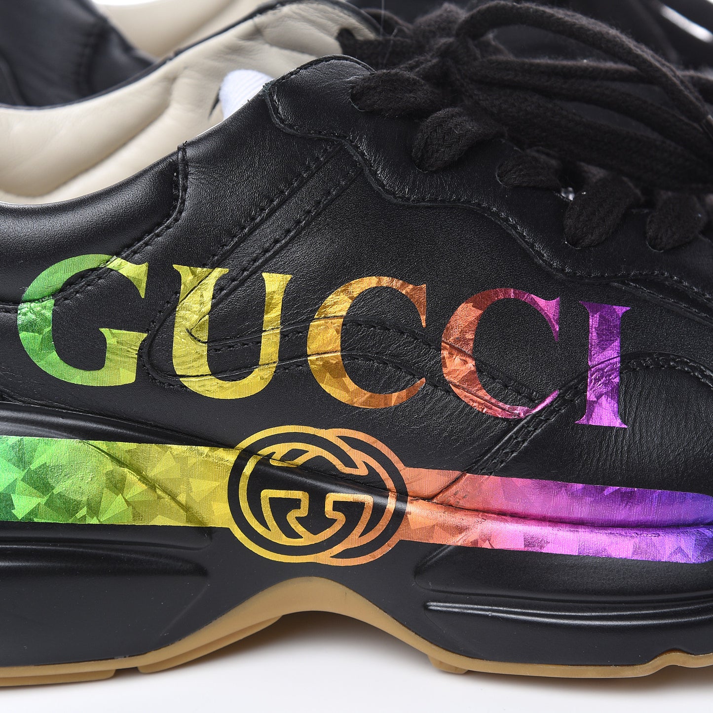 Calfskin Iridescent Logo Womens Rhyton Sneakers 39 Black