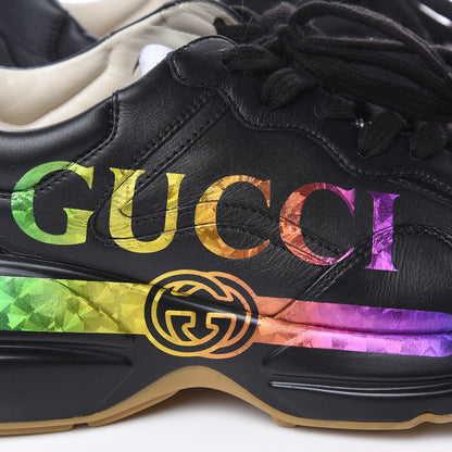 Gucci Calfskin Iridescent Logo Womens Rhyton Sneakers 39 Black 9 of 10
