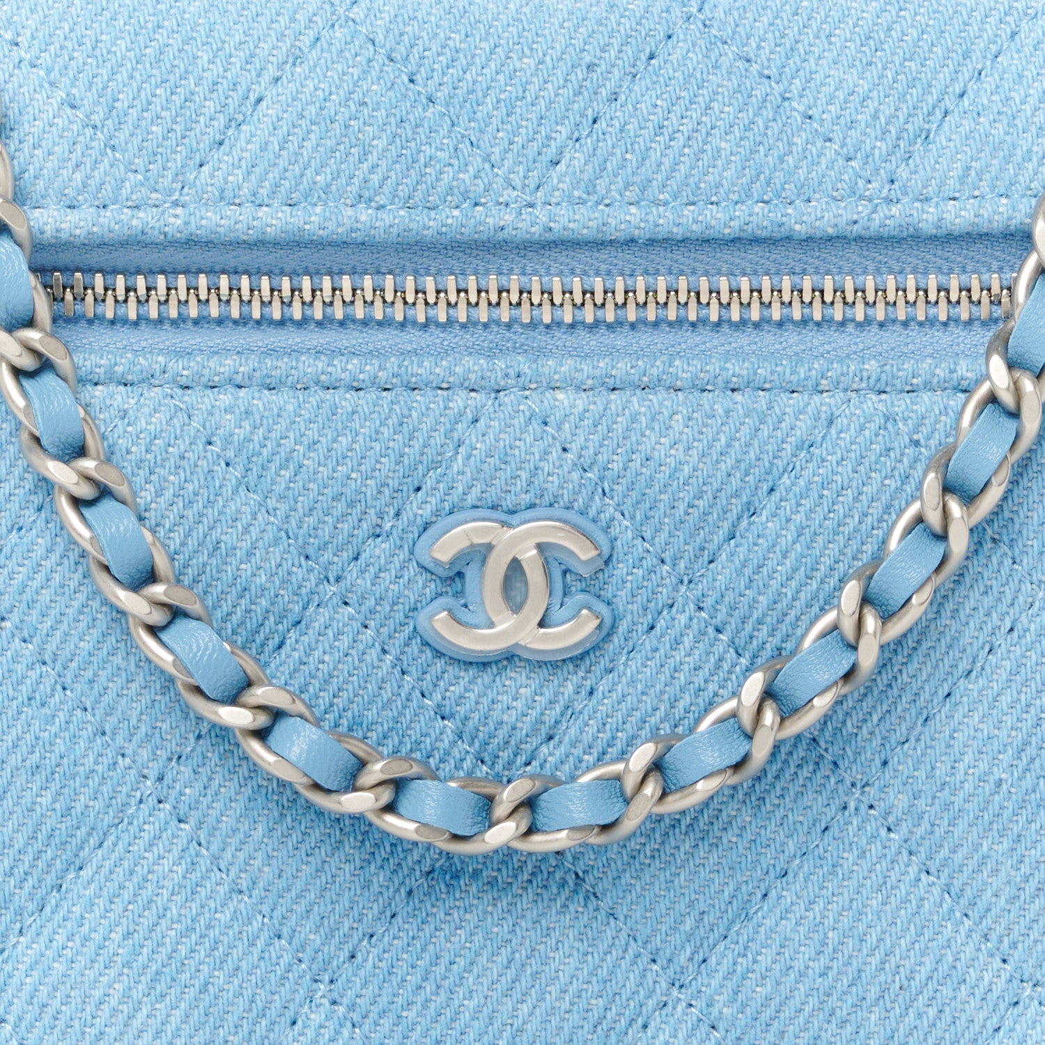 Chanel Denim Quilted Top Handle Slim Vanity Case With Chain Blue 8 of 11