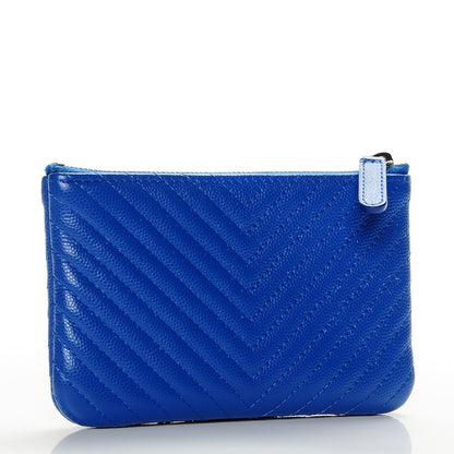 Chanel Caviar Chevron Quilted Small Cosmetic Case Blue 3 of 7