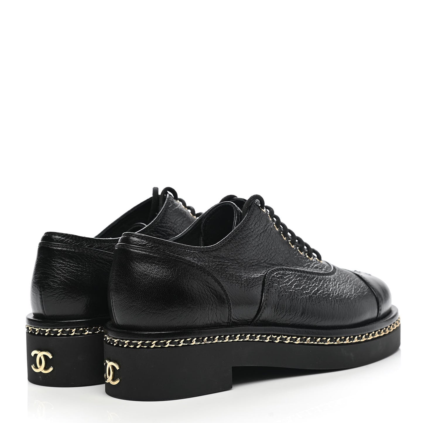 Shiny Crumpled Lambskin CC Lace Up Oxfords 35.5 Black
