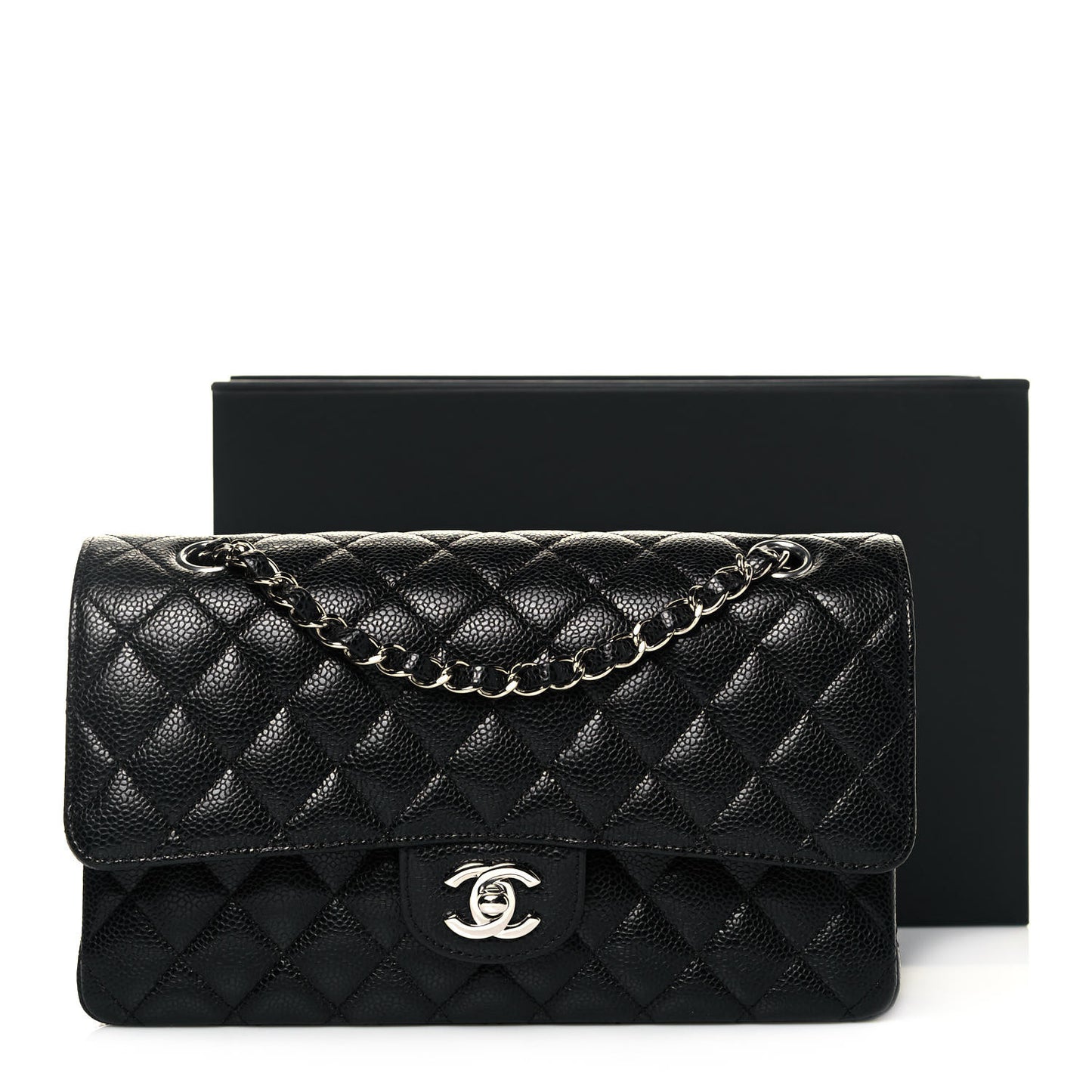Caviar Quilted Medium Double Flap Black