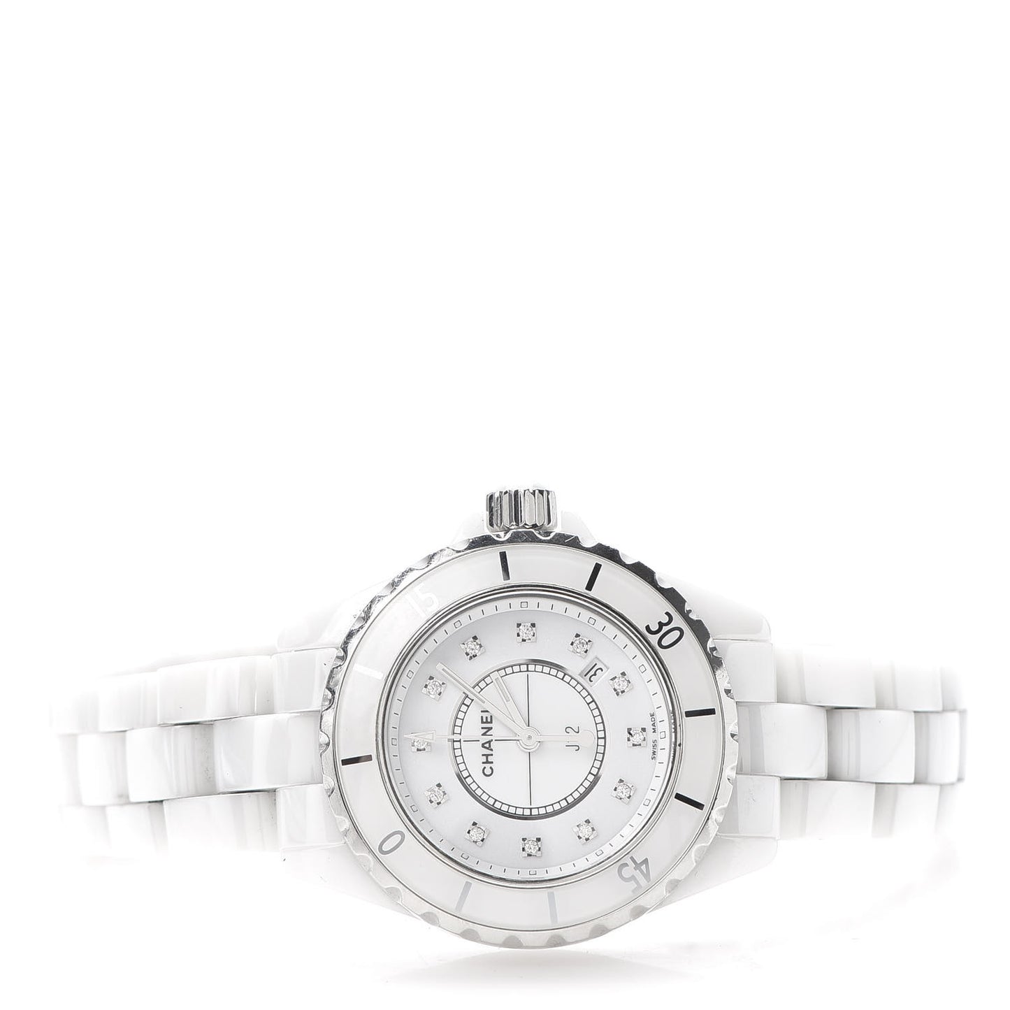 Stainless Steel Ceramic Diamond 33mm J12 Quartz Watch White
