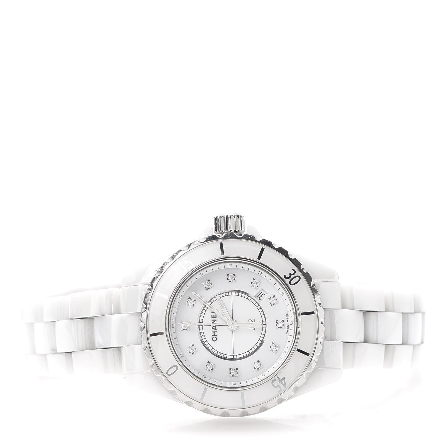 Chanel Stainless Steel Ceramic Diamond 33mm J12 Quartz Watch White 3 of 7