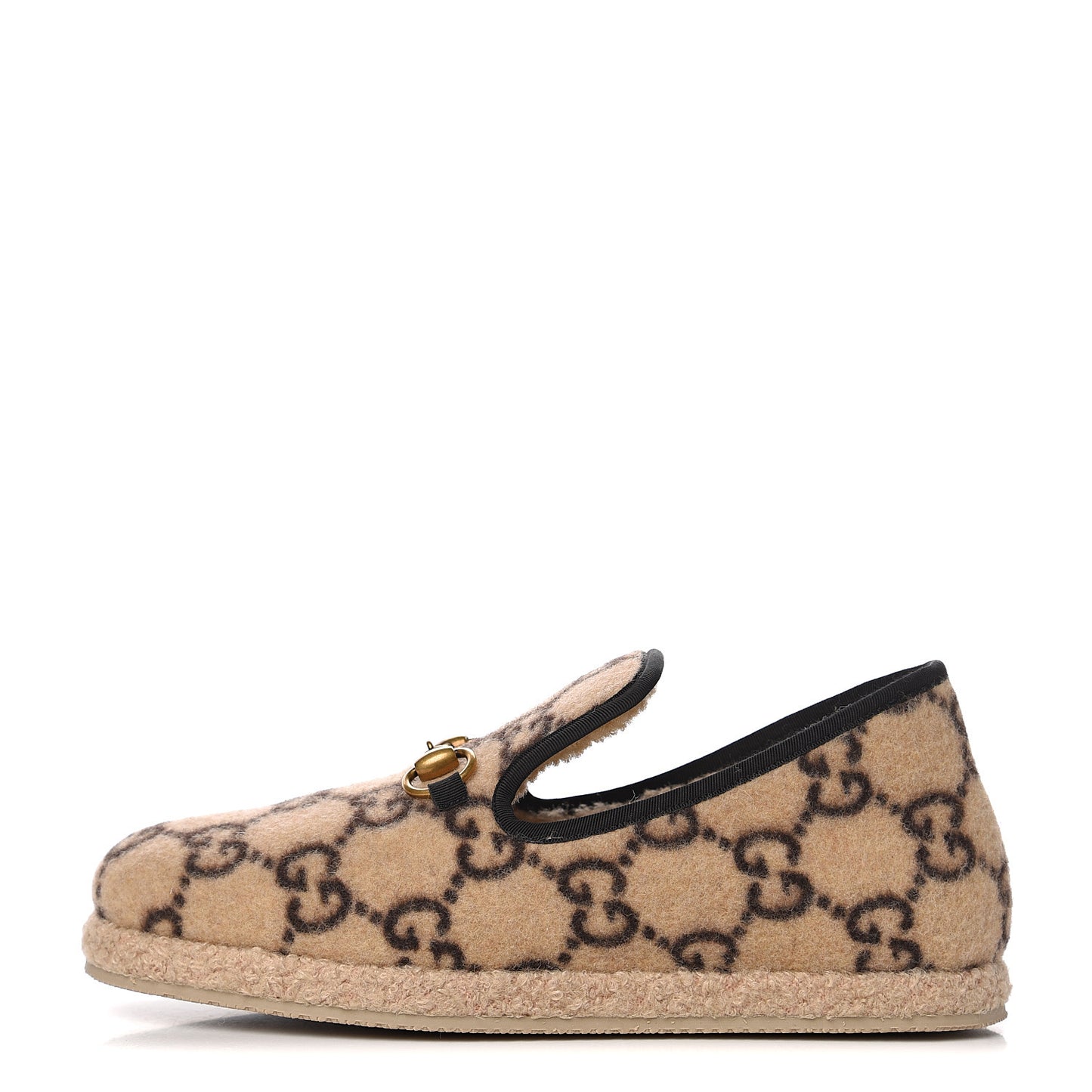 Covered Wool GG Monogram Womens Fria Horsebit Loafers 39.5 Beige Ebony Black Butterscotch