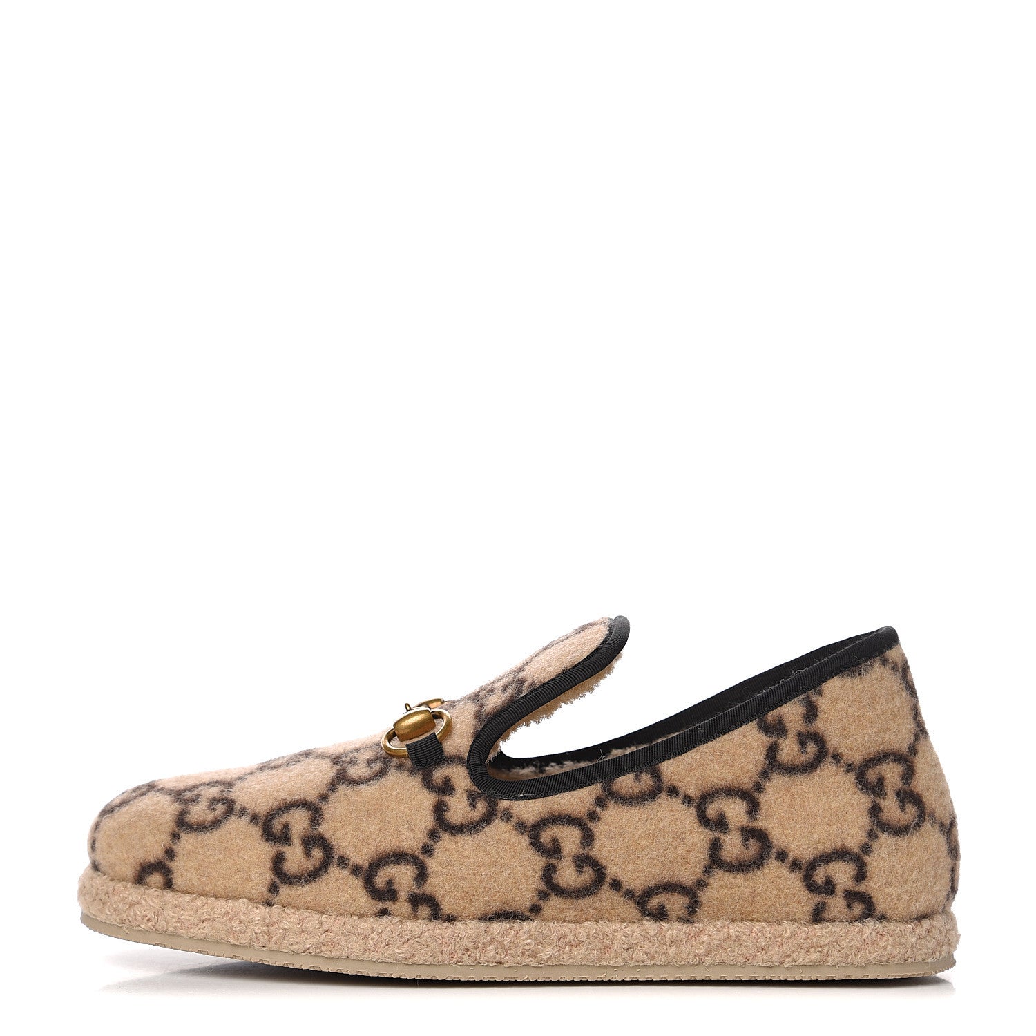 Gucci Covered Wool GG Monogram Womens Fria Horsebit Loafers 39.5 Beige Ebony Black Butterscotch 1 of 10