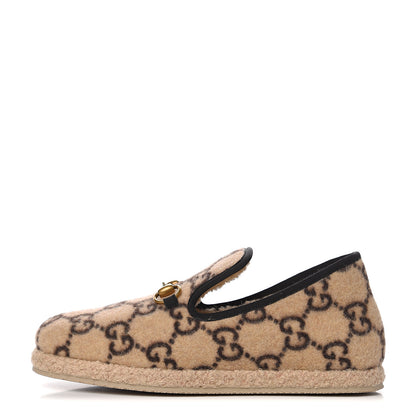 Gucci Covered Wool GG Monogram Womens Fria Horsebit Loafers 39.5 Beige Ebony Black Butterscotch 1 of 10