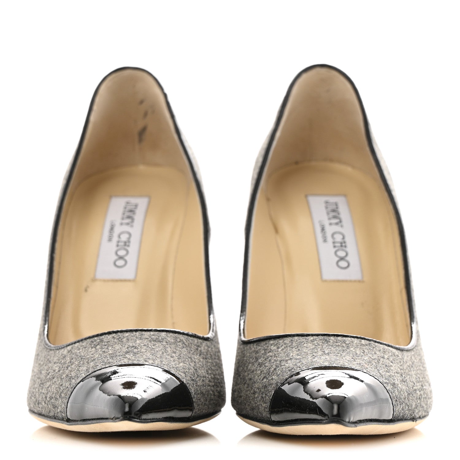 Jimmy Choo Flannel Patent Archer 100 Pumps 37 Grey Black 3 of 10