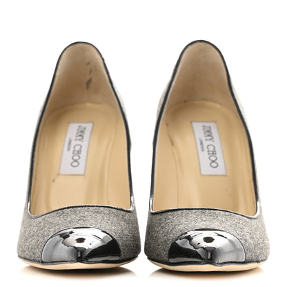 Jimmy Choo Flannel Patent Archer 100 Pumps 37 Grey Black 3 of 10