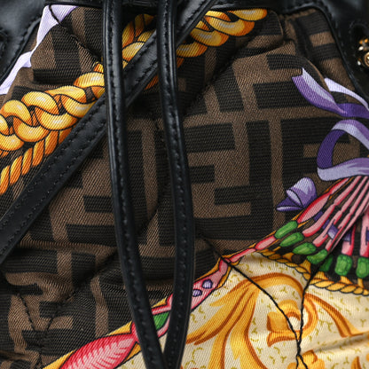 Fendi X VERSACE Silk Vitello Fendace FF Baroque Quilted Mini Mon Tresor Bucket Bag Gold Multicolor 11 of 13