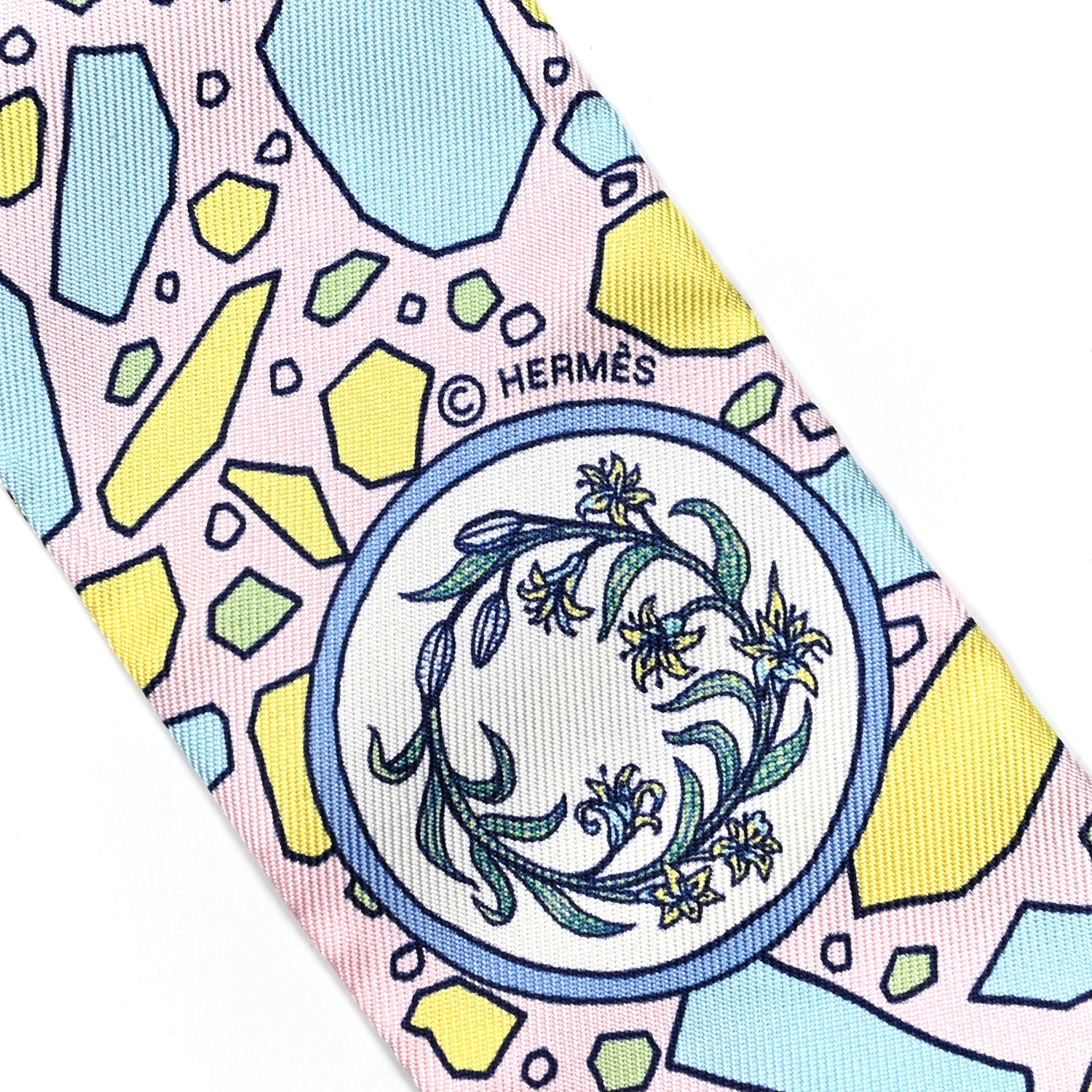 Hermes Silk La Danse Des Amazones Twilly Rose Pale Bleu Jaune 3 of 5