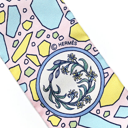 Hermes Silk La Danse Des Amazones Twilly Rose Pale Bleu Jaune 3 of 5