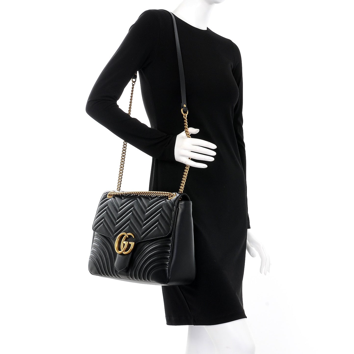Calfskin Matelasse Large GG Marmont Shoulder Bag Black